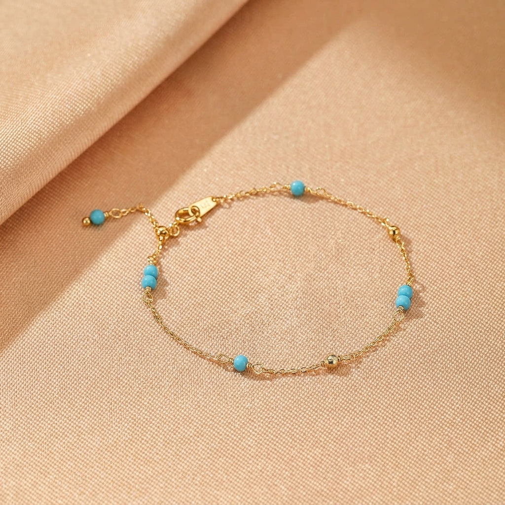 Bracelet Turquoise – Douce Vague, Argent Plaqué Or