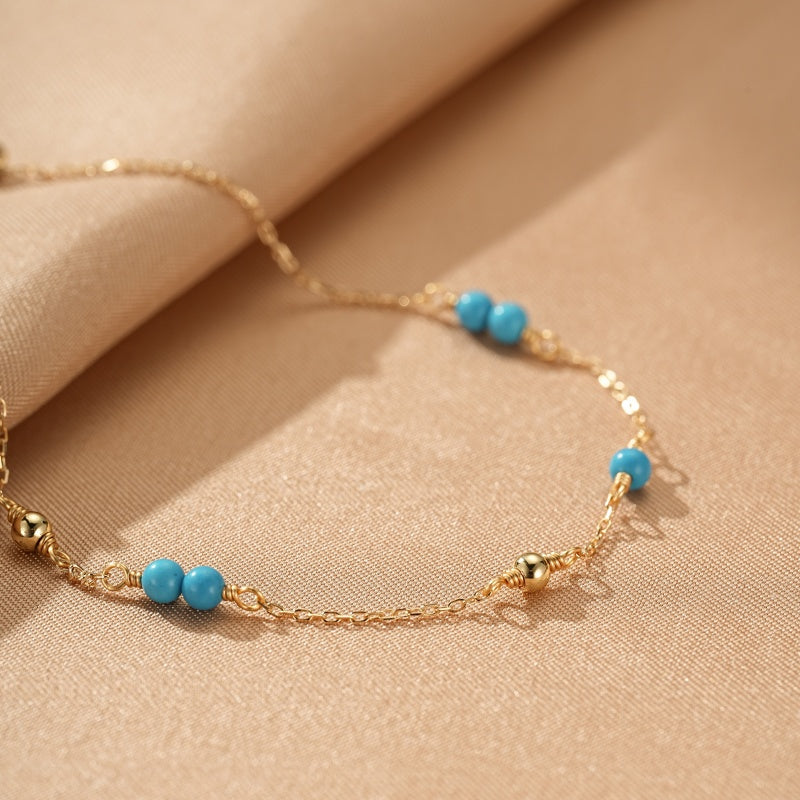 Bracelet Turquoise – Douce Vague, Argent Plaqué Or