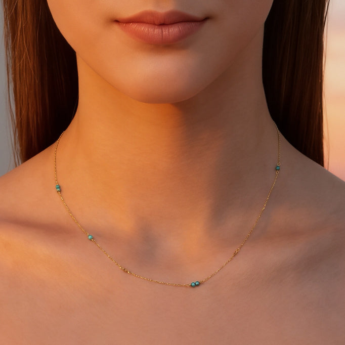 Collier Turquoise – Douce Vague, Argent Plaqué Or