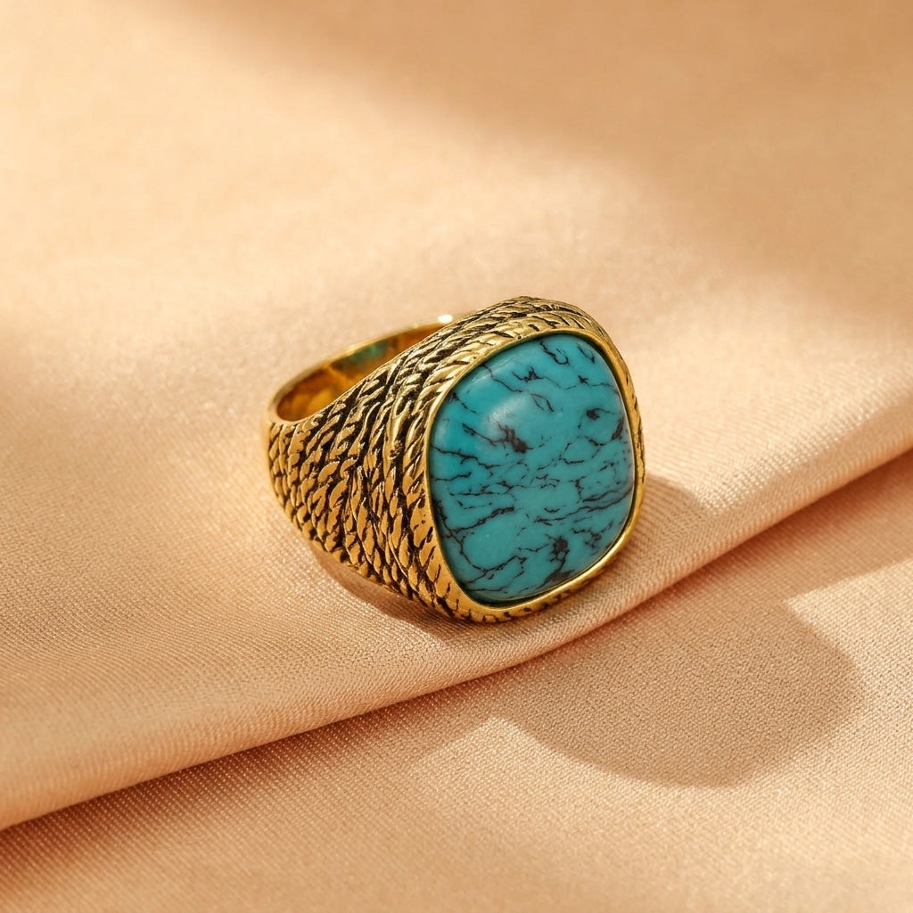 Bague Turquoise – Sérénité d'Océan, Argent Plaqué Or