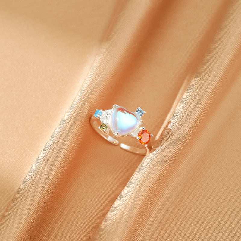 Bague Pierre de Lune – Cœur Céleste, Argent