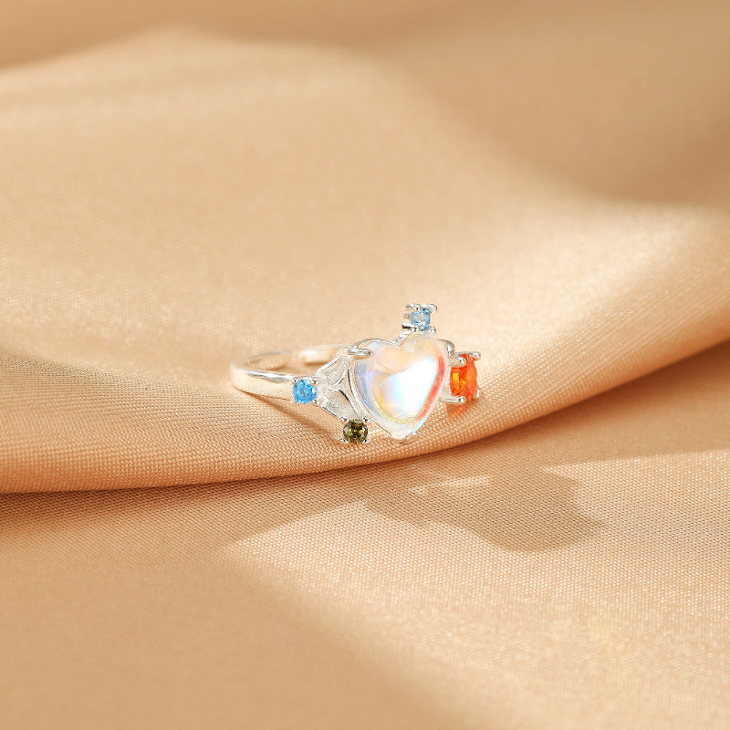 Bague Pierre de Lune – Cœur Céleste, Argent