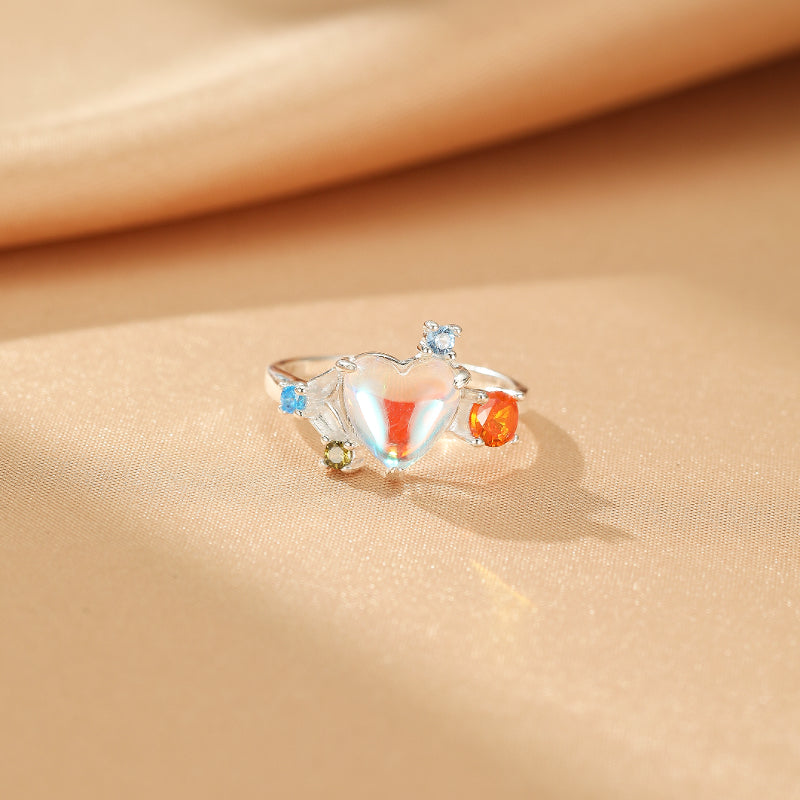 Bague Pierre de Lune – Cœur Céleste, Argent