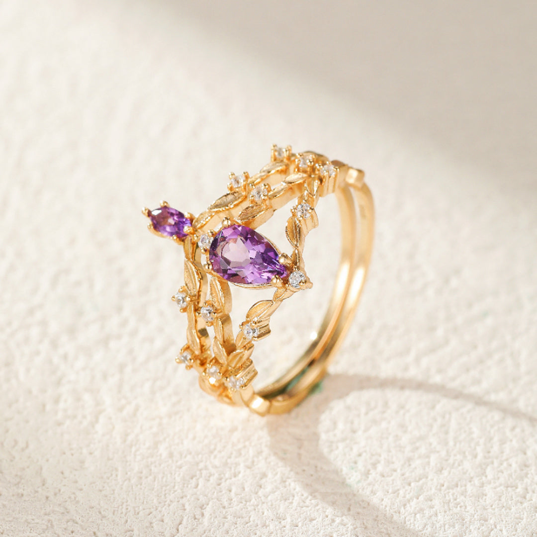 Bague Améthyste – Couronne de Paix, Argent Plaqué Or