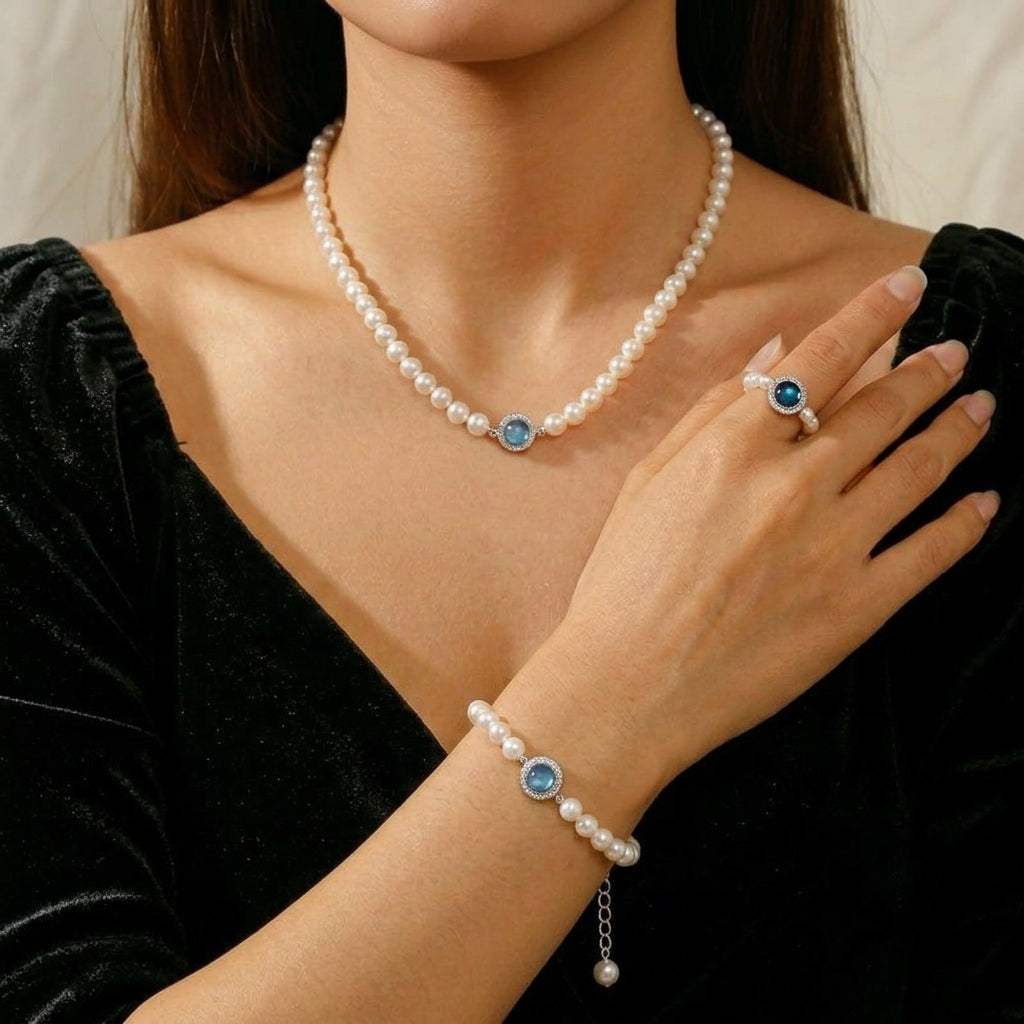 Bague Perle et Aigue Marine – Harmonie Océanique, Argent