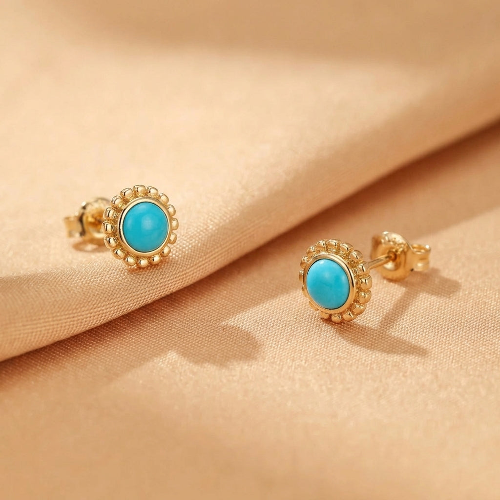 Boucles d'Oreilles Turquoise – Souffle du Désert, Argent Plaqué Or 14K