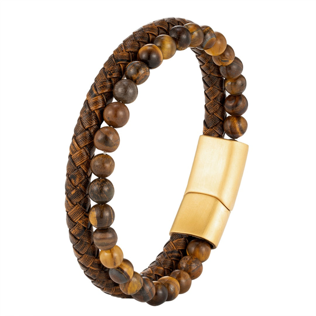 Bracelet Homme Cuir Œil de Tigre – Force Naturelle