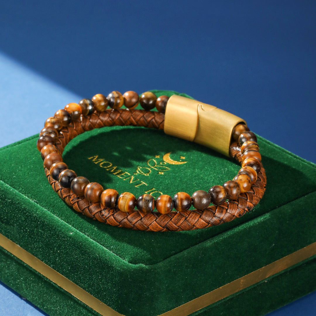Bracelet Homme Cuir Œil de Tigre – Force Naturelle