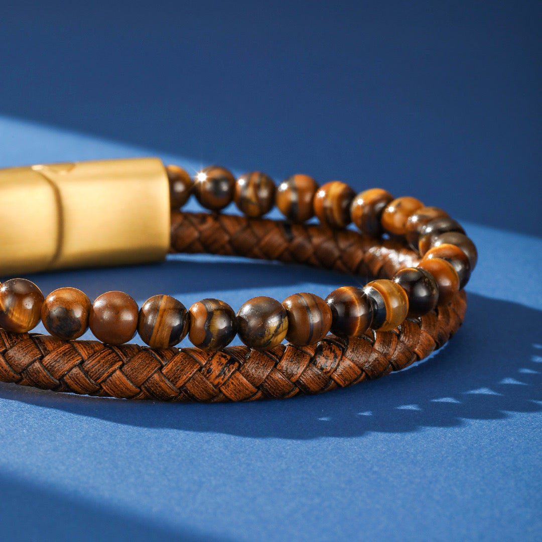 Bracelet Homme Cuir Œil de Tigre – Force Naturelle