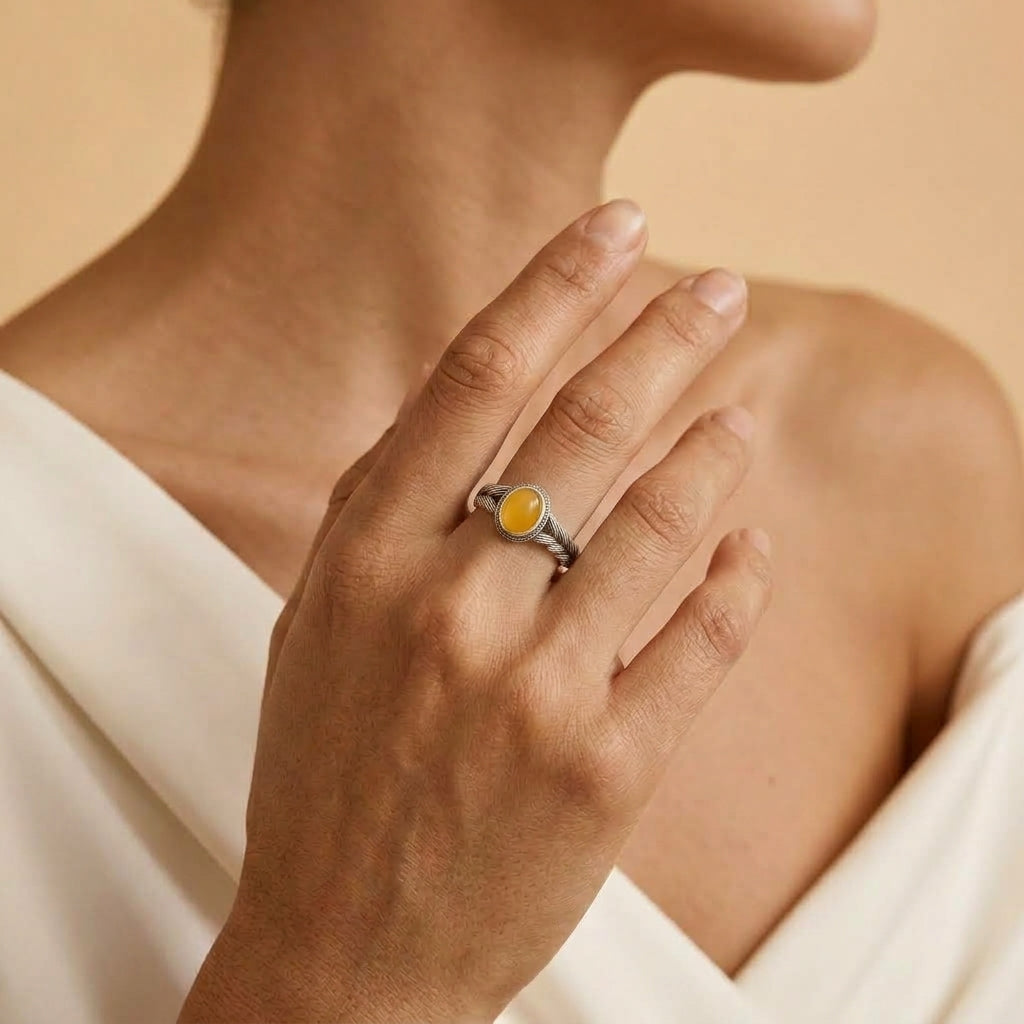 Bague Ambre - Douceur Solaire, Argent