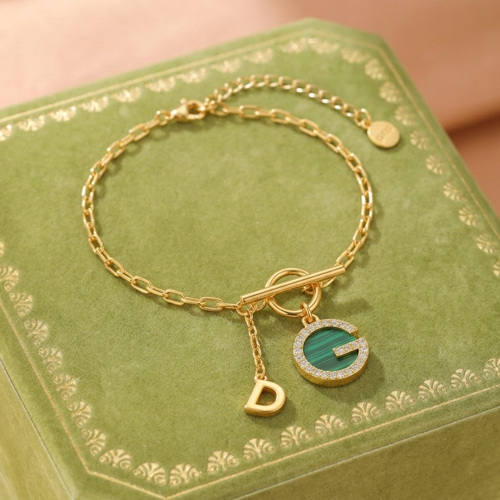 Malachite Bracelet – Forest Light, Gold Plated Silver