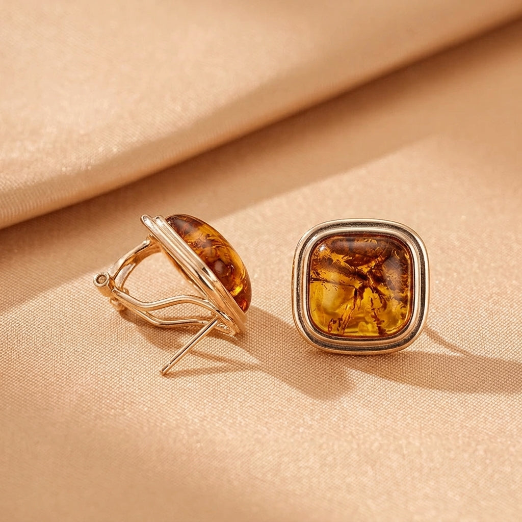 Boucles d'Oreilles Ambre – Éclat du Couchant, Argent
