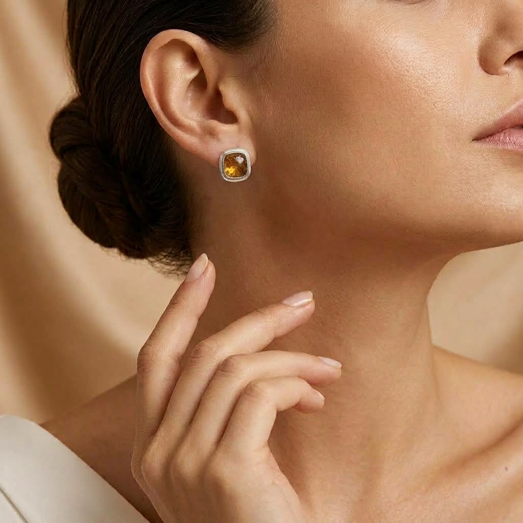 Boucles d'Oreilles Ambre – Éclat du Couchant, Argent