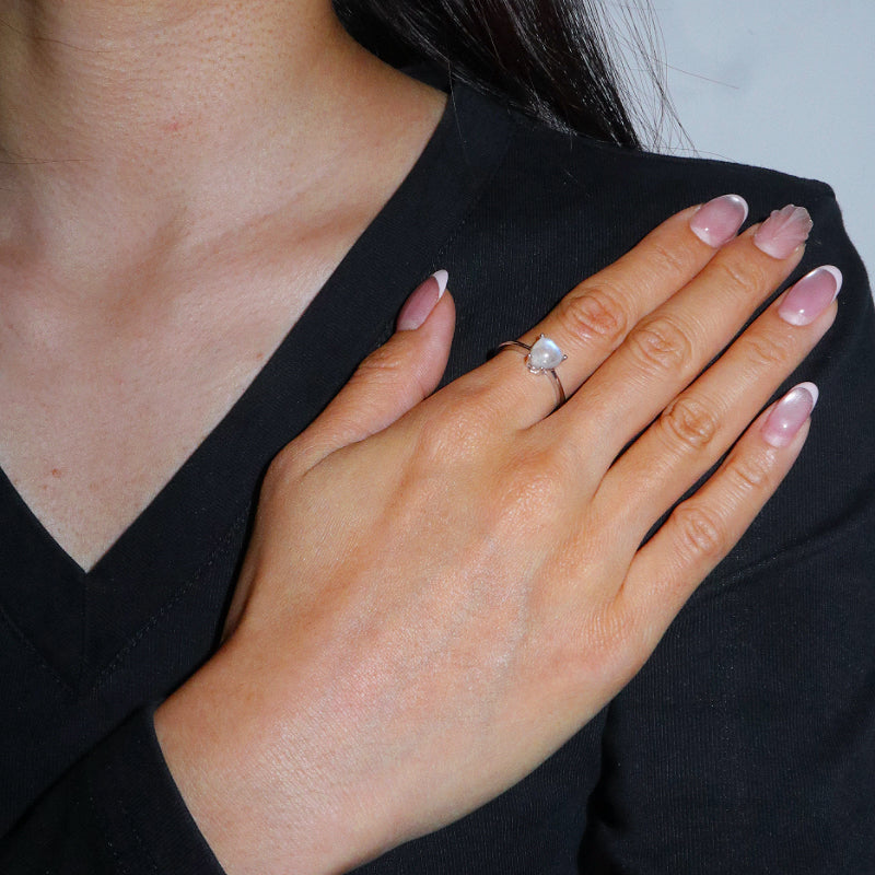 Bague Pierre de Lune – Cœur Lunaire, Argent