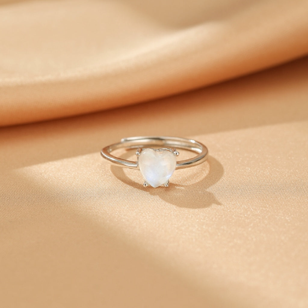 Bague Pierre de Lune – Cœur Lunaire, Argent