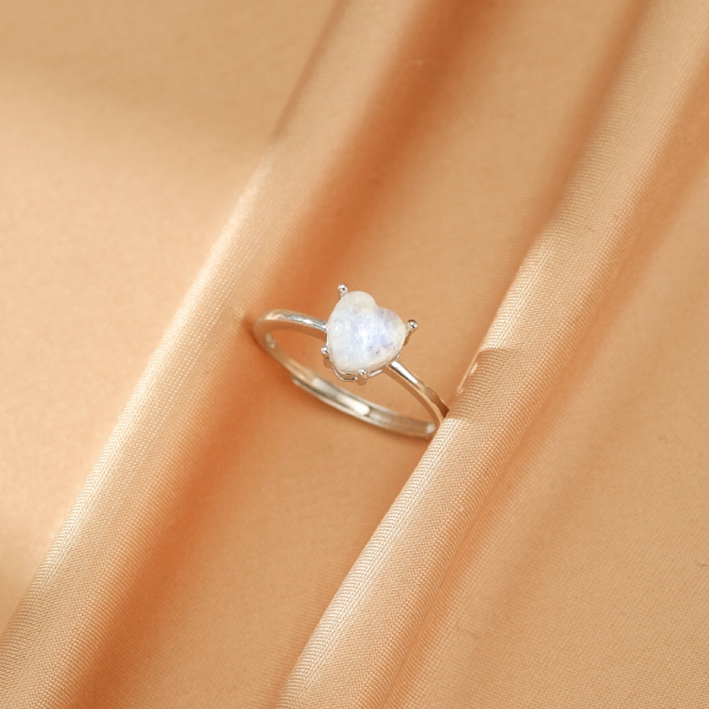 Bague Pierre de Lune – Cœur Lunaire, Argent