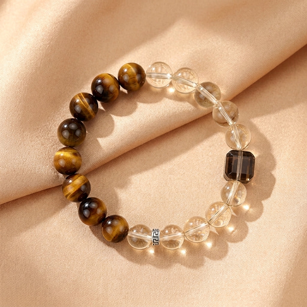 Bracelet Citrine et Œil de Tigre – Lumière Abondante, Argent