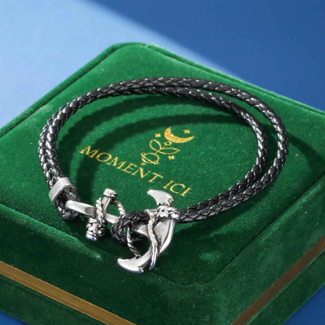 Men's Leather Anchor Bracelet – Double Wrap Anchor