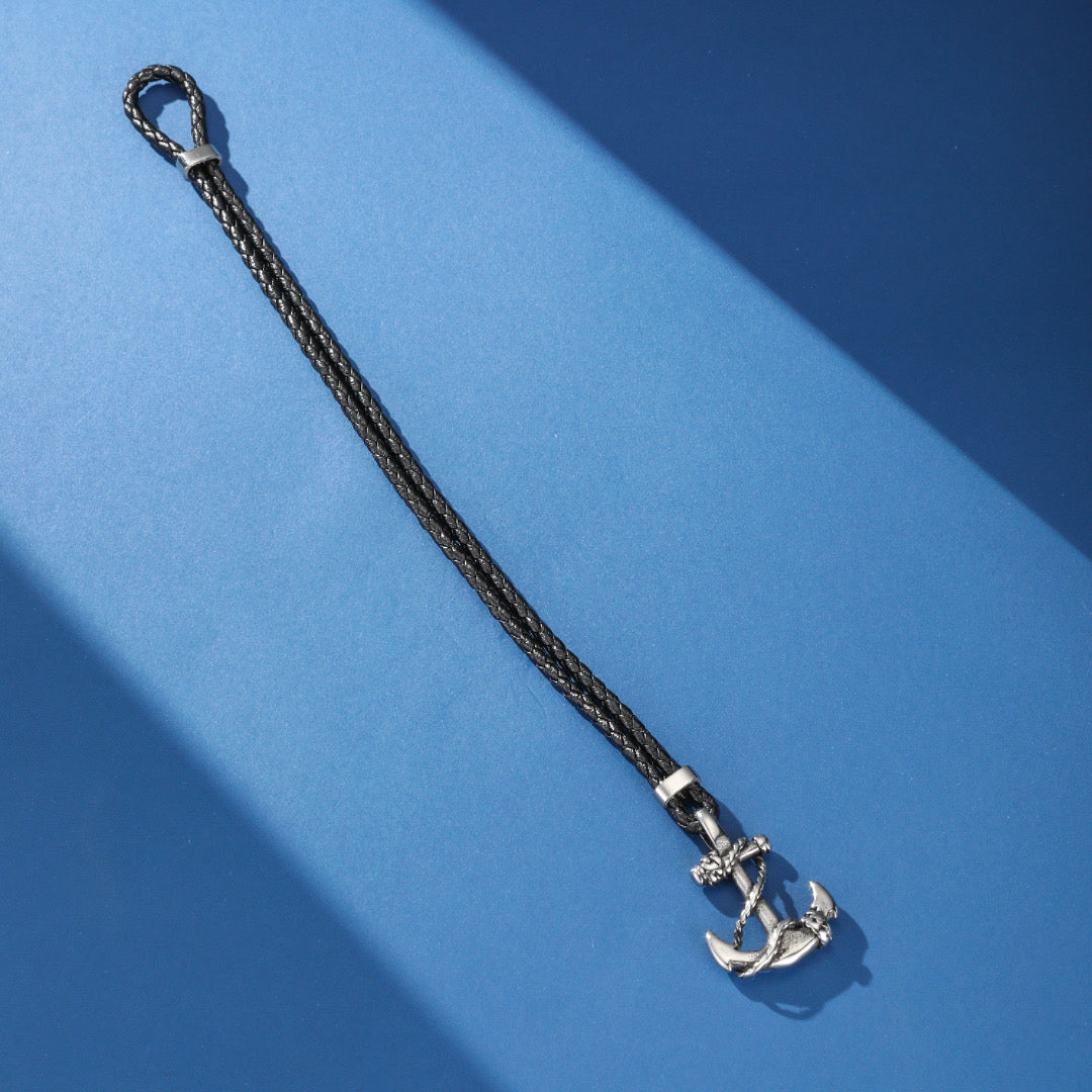 Men's Leather Anchor Bracelet – Double Wrap Anchor