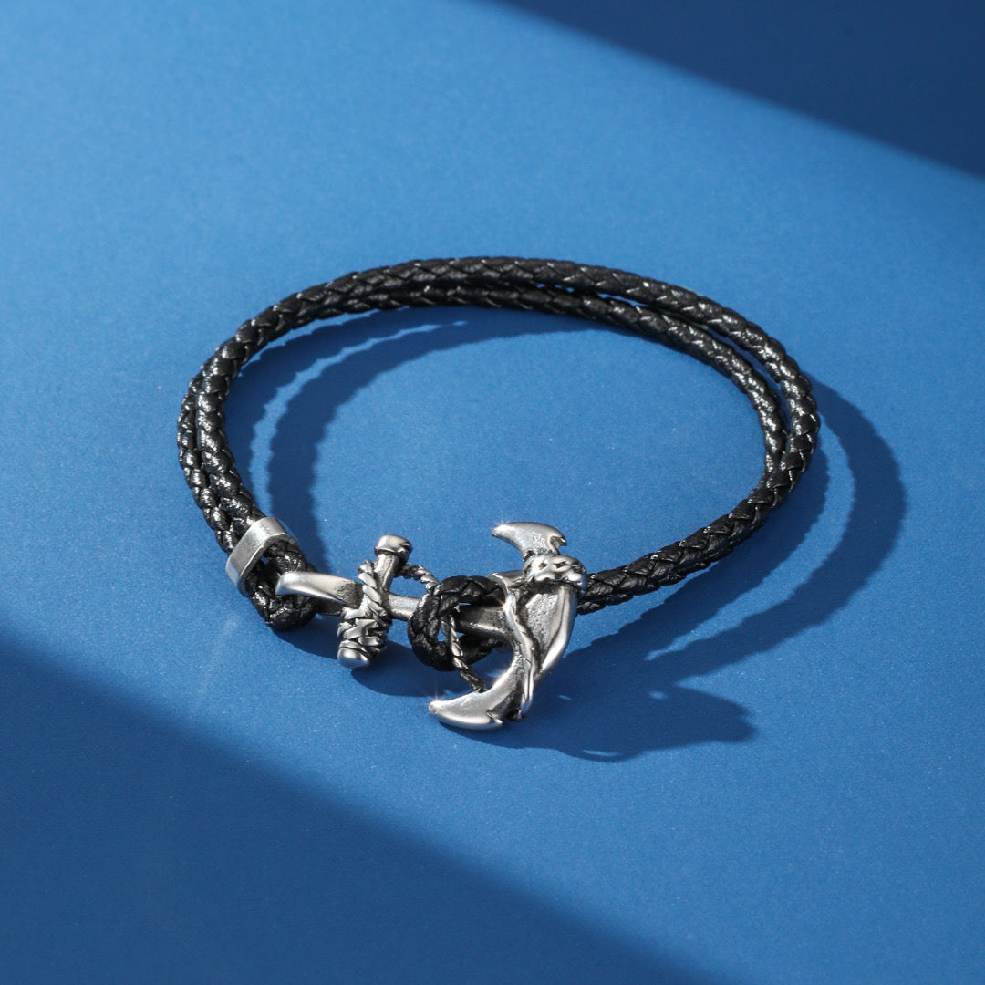 Men's Leather Anchor Bracelet – Double Wrap Anchor