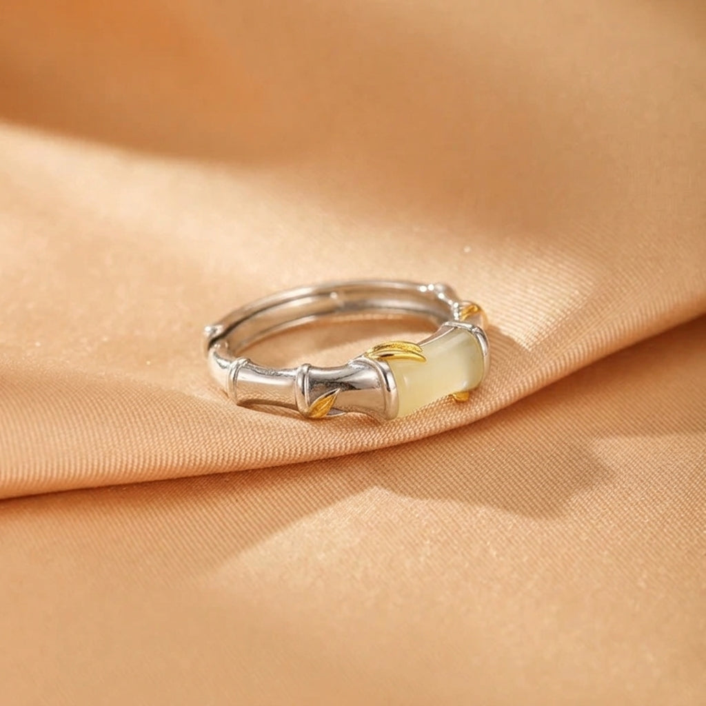Bague Jade Néphrite – Éclat Bambou, Argent