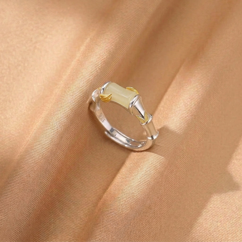 Bague Jade Néphrite – Éclat Bambou, Argent