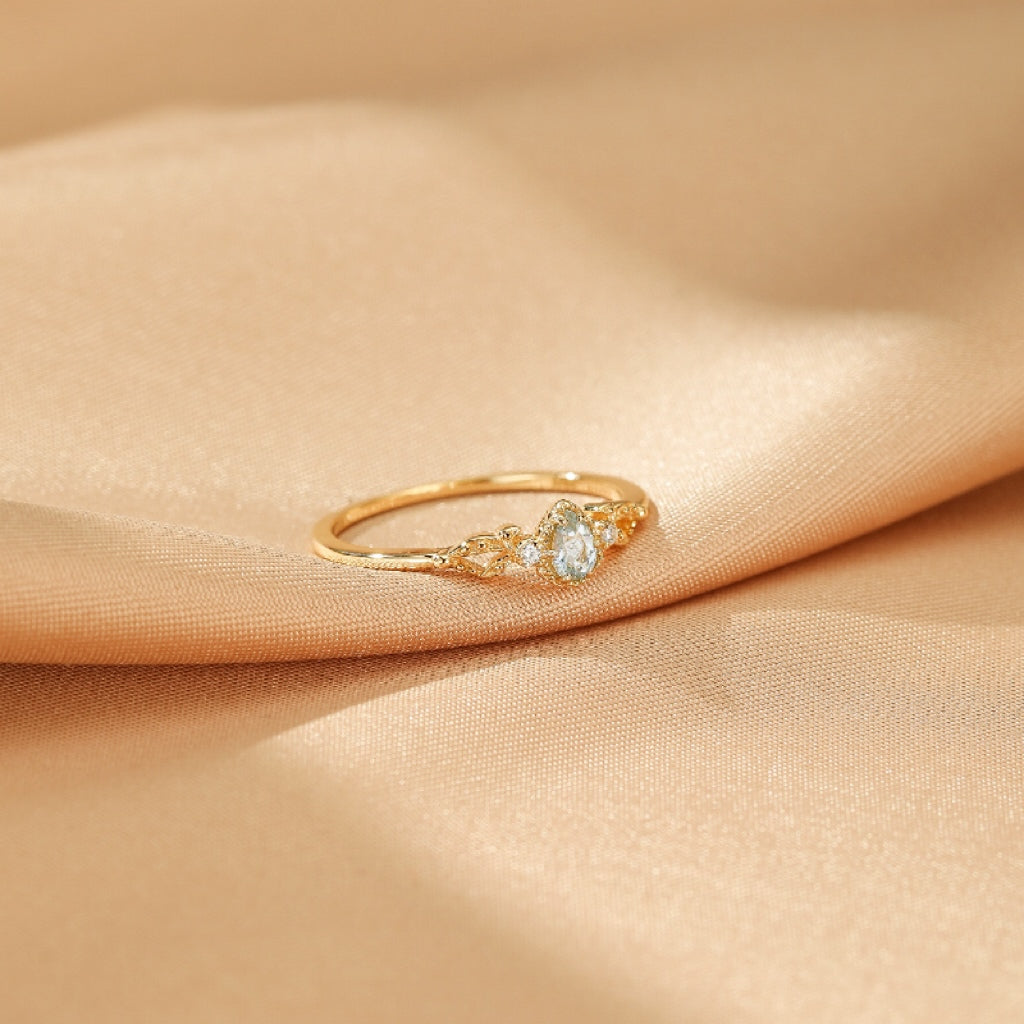 Bague Aigue-marine – Charme des Mers, Argent Plaqué Or 14K
