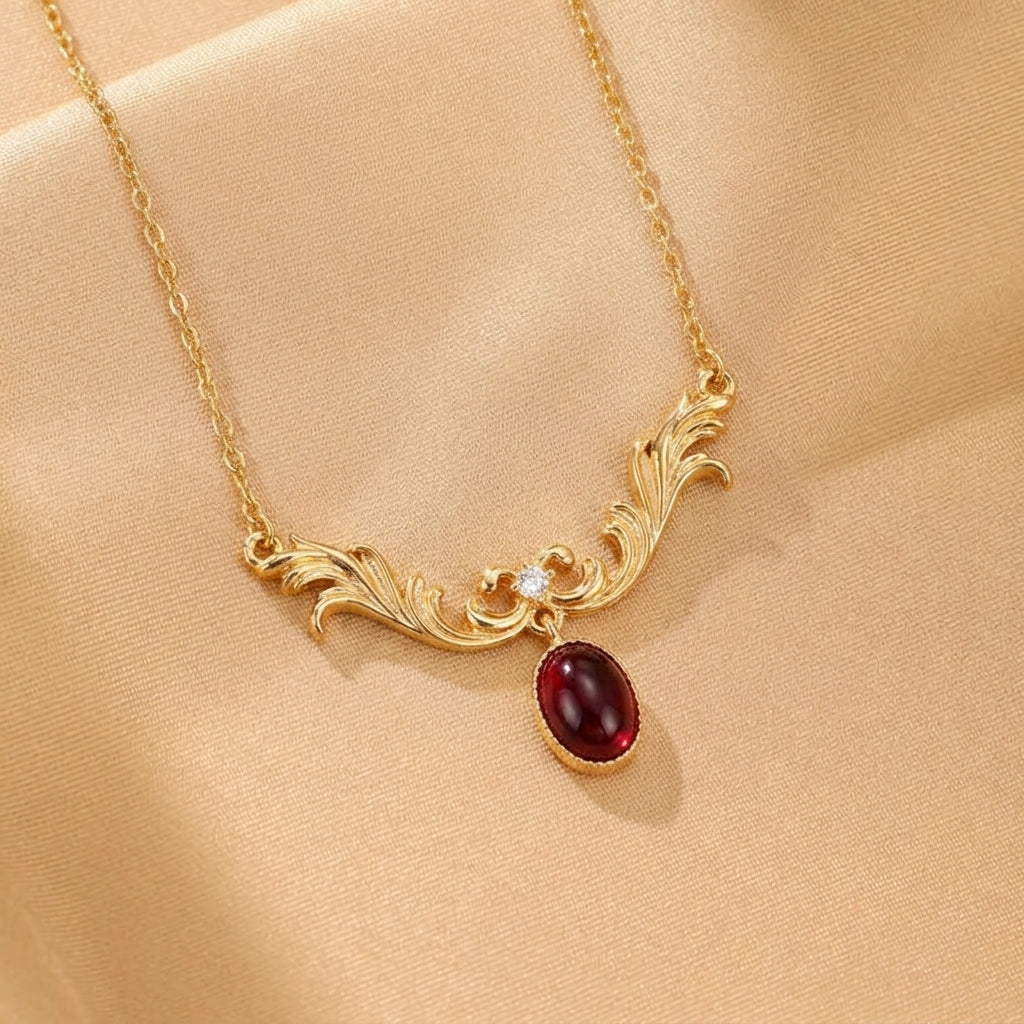 Garnet Necklace - Aria des Rois, Gold Plated Silver