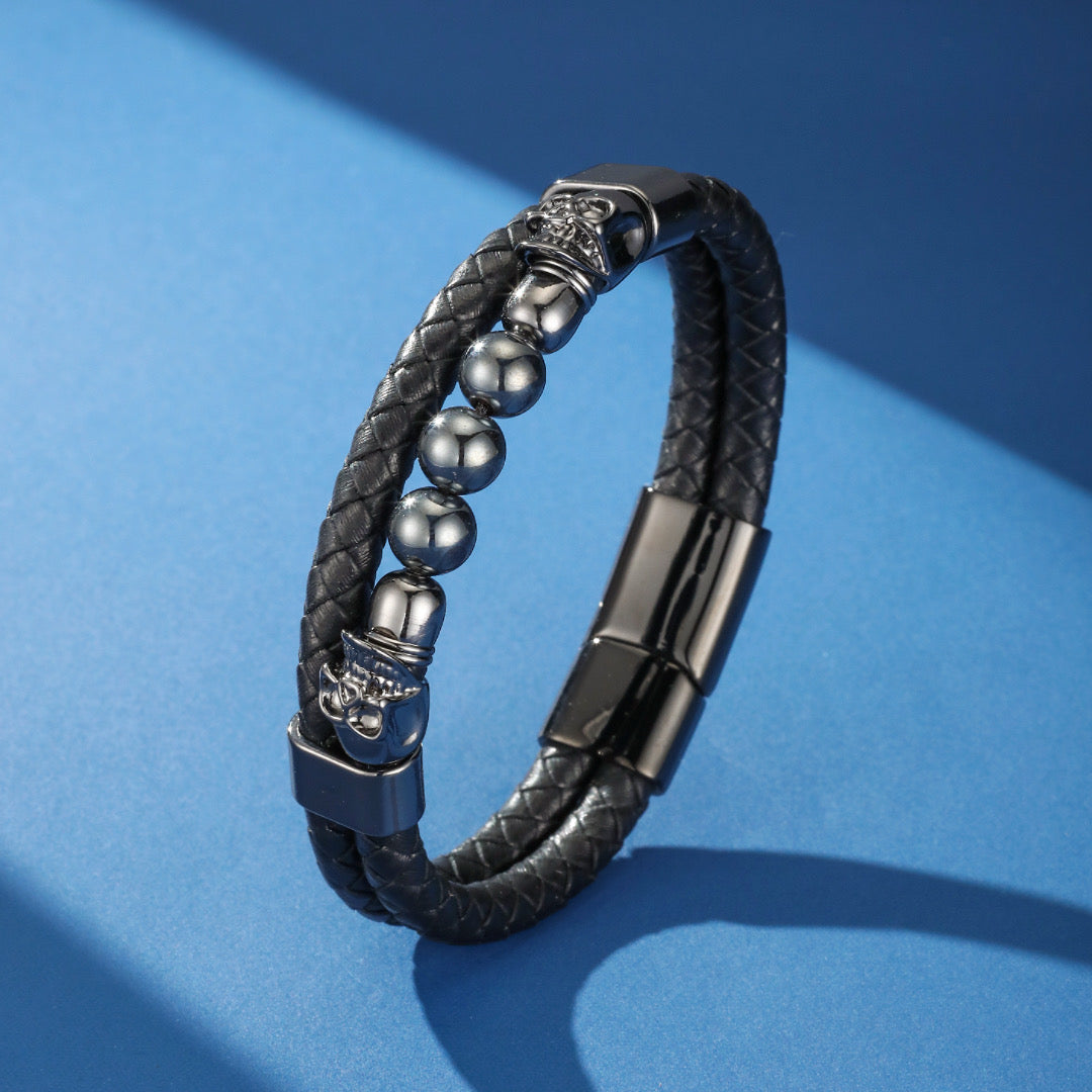 Bracelet Homme Cuir Pierre de Lave ou Hématite – Esprit Rebelle