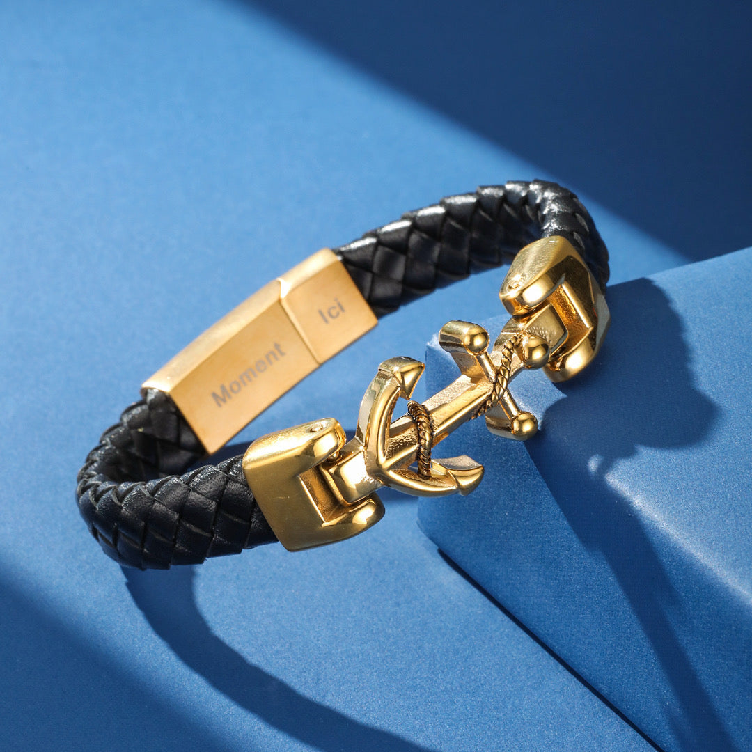Men's Anchor Leather Bracelet – Proudly Anchored
