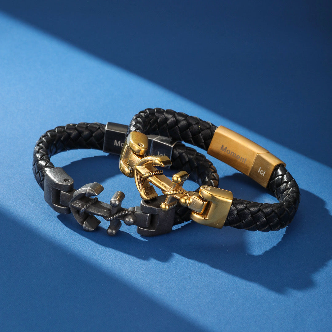 Men's Anchor Leather Bracelet – Proudly Anchored
