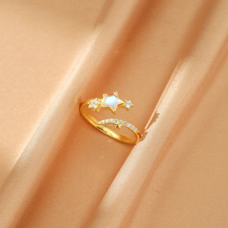 Bague Pierre de Lune – Lueur Mystérieuse, Argent Plaqué Or