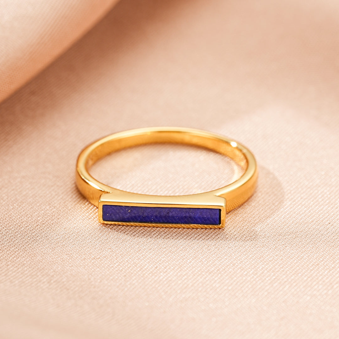 Bague Lapis-Lazuli – Ligne Intérieure, Argent Plaqué Or