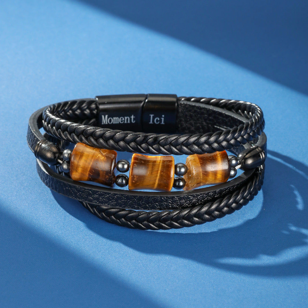 Men's Tiger Eye Leather Bracelet – Sculpted Strength