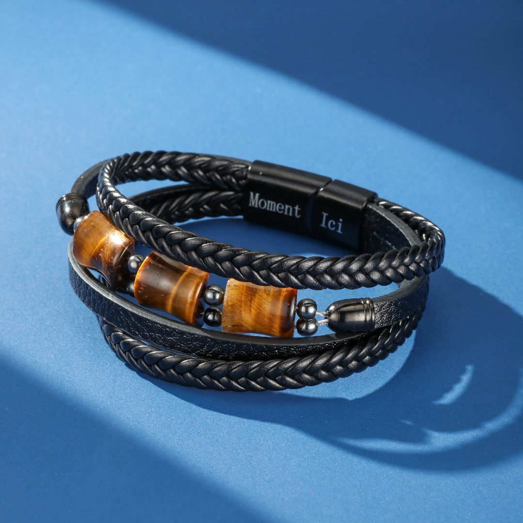 Men's Tiger Eye Leather Bracelet – Sculpted Strength