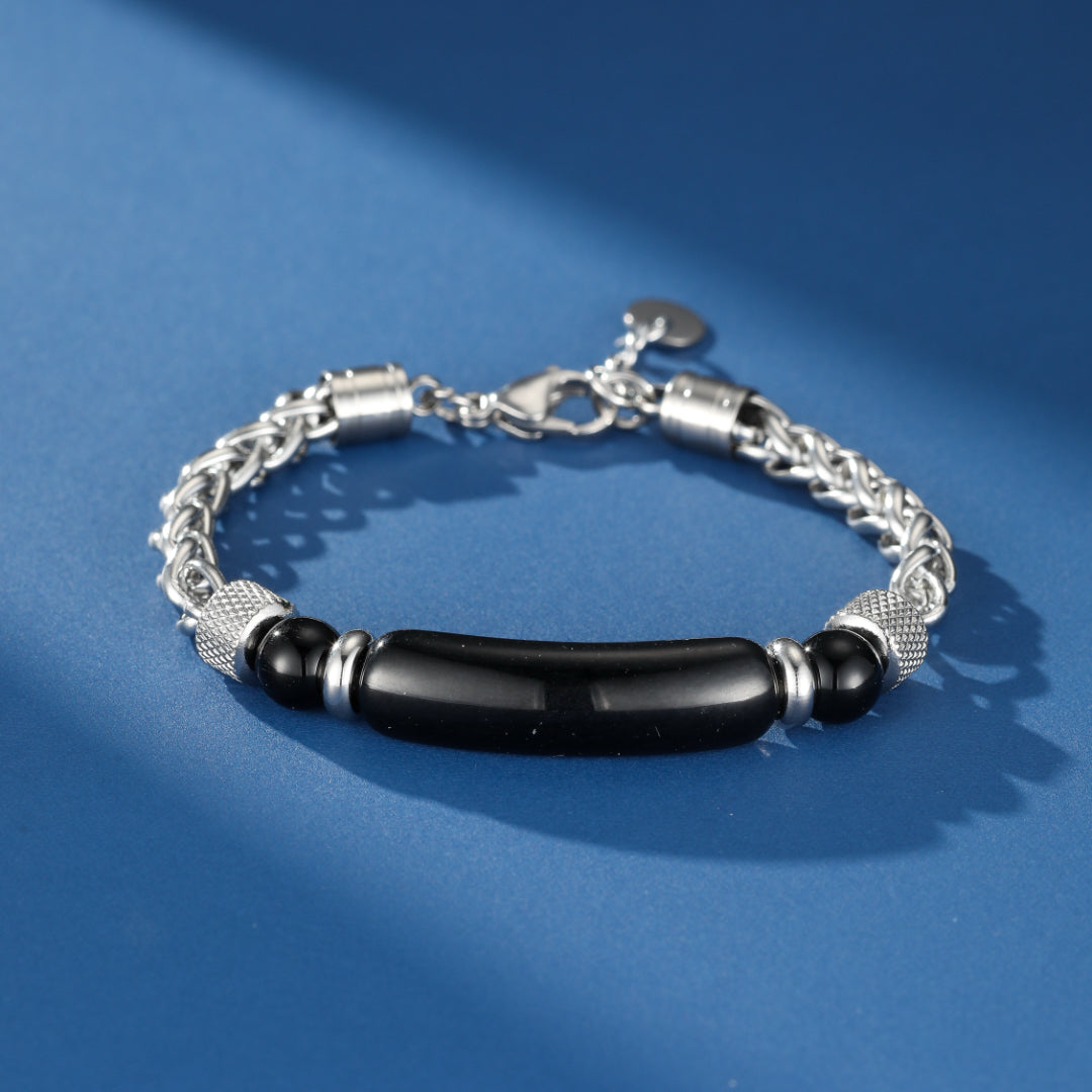 Bracelet Homme Œil de Tigre et Obsidienne – Lame Spirituelle
