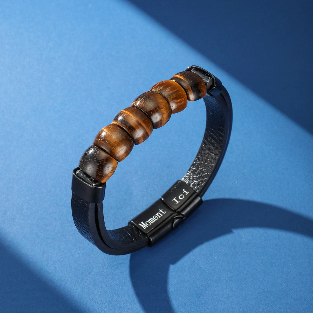 Bracelet Homme Cuir Pierres Naturelles – Force Totale
