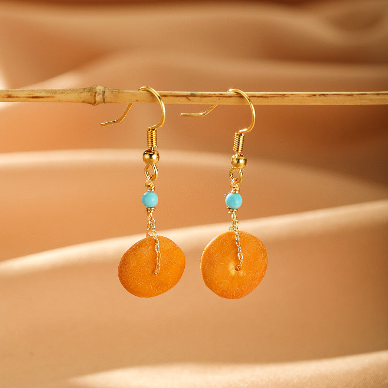 Boucles d'Oreilles Ambre et Turquoise – Douceur Lumineuse, Argent Plaqué Or
