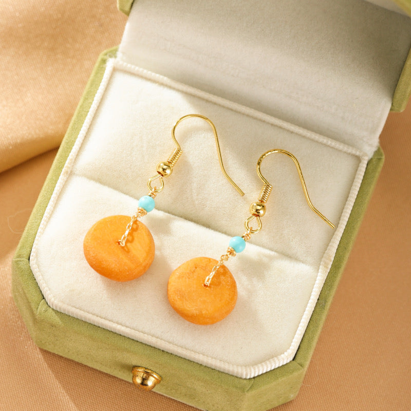 Boucles d'Oreilles Ambre et Turquoise – Douceur Lumineuse, Argent Plaqué Or