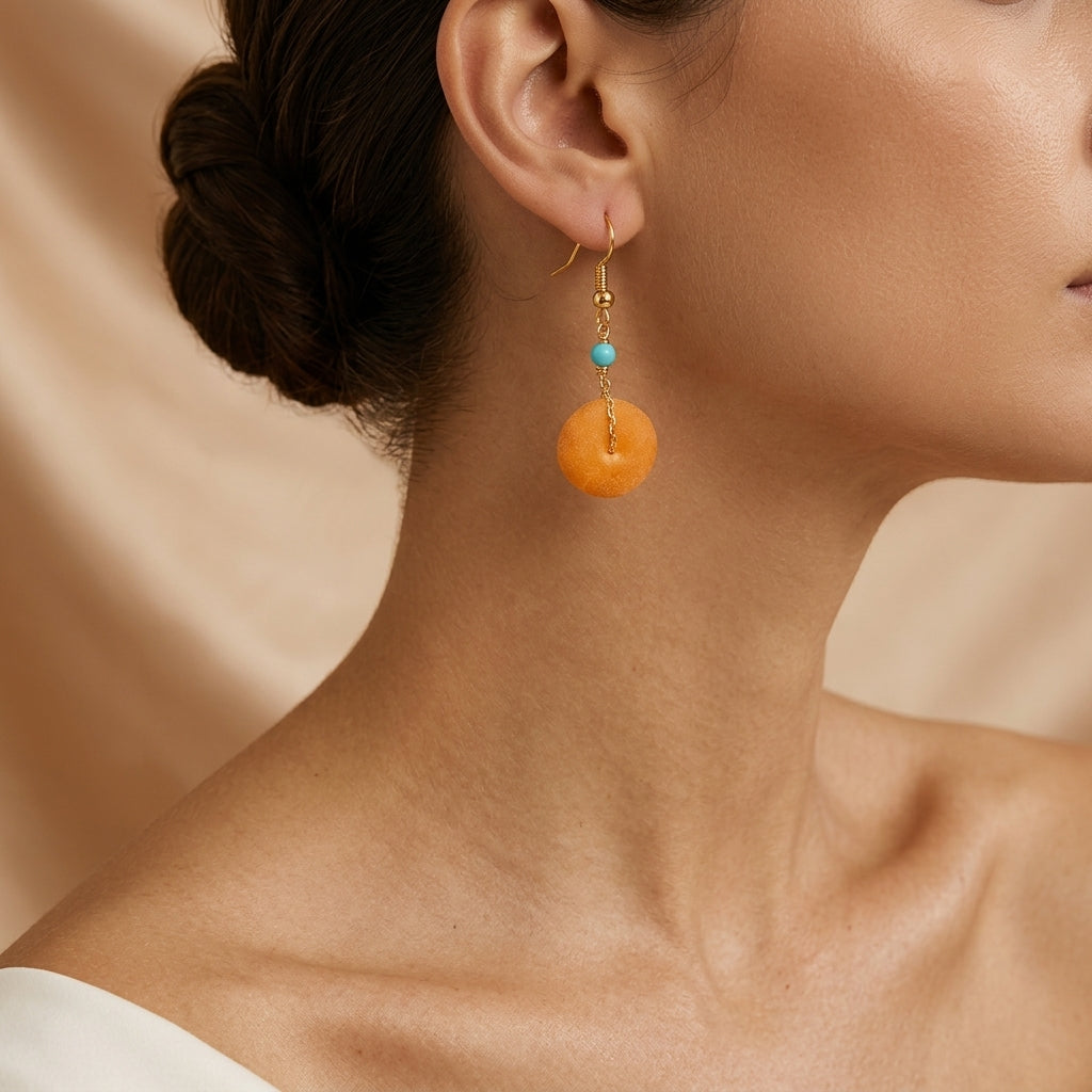 Boucles d'Oreilles Ambre et Turquoise – Douceur Lumineuse, Argent Plaqué Or