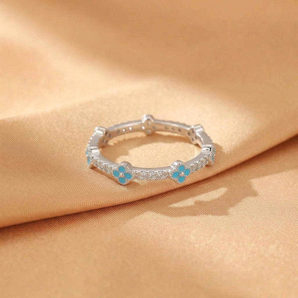 Bague Turquoise – Trèfle Lumineux, Argent