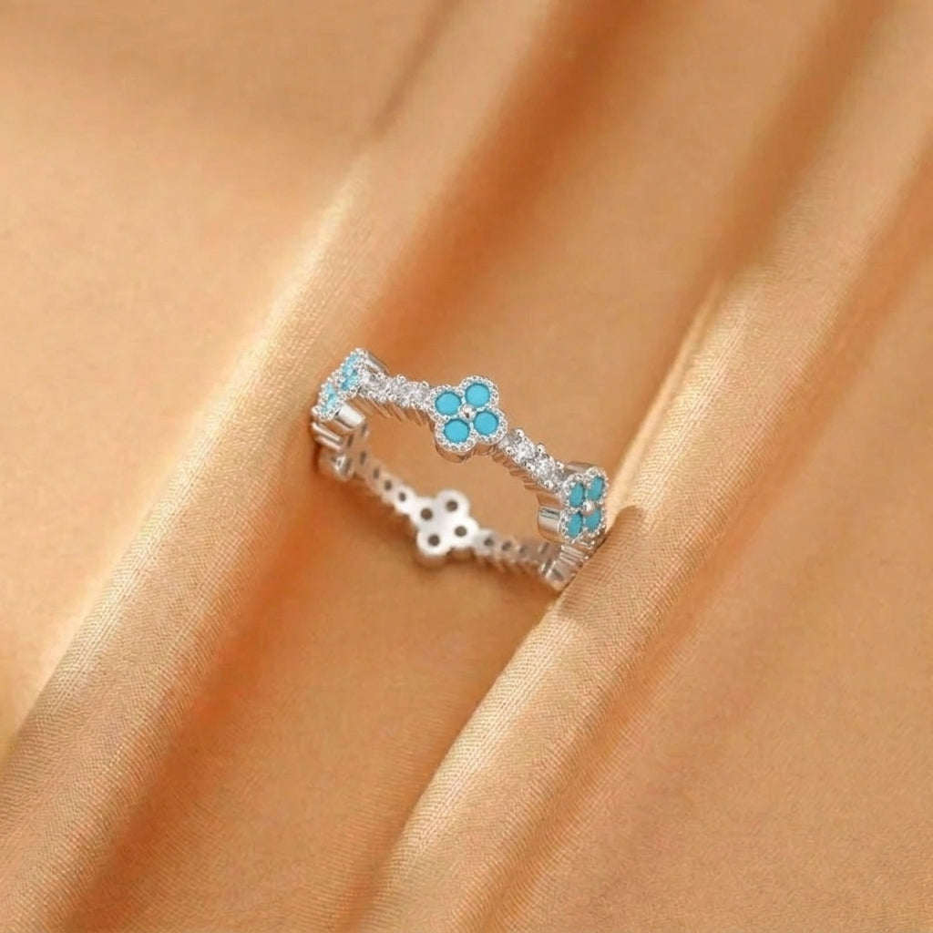 Bague Turquoise – Trèfle Lumineux, Argent