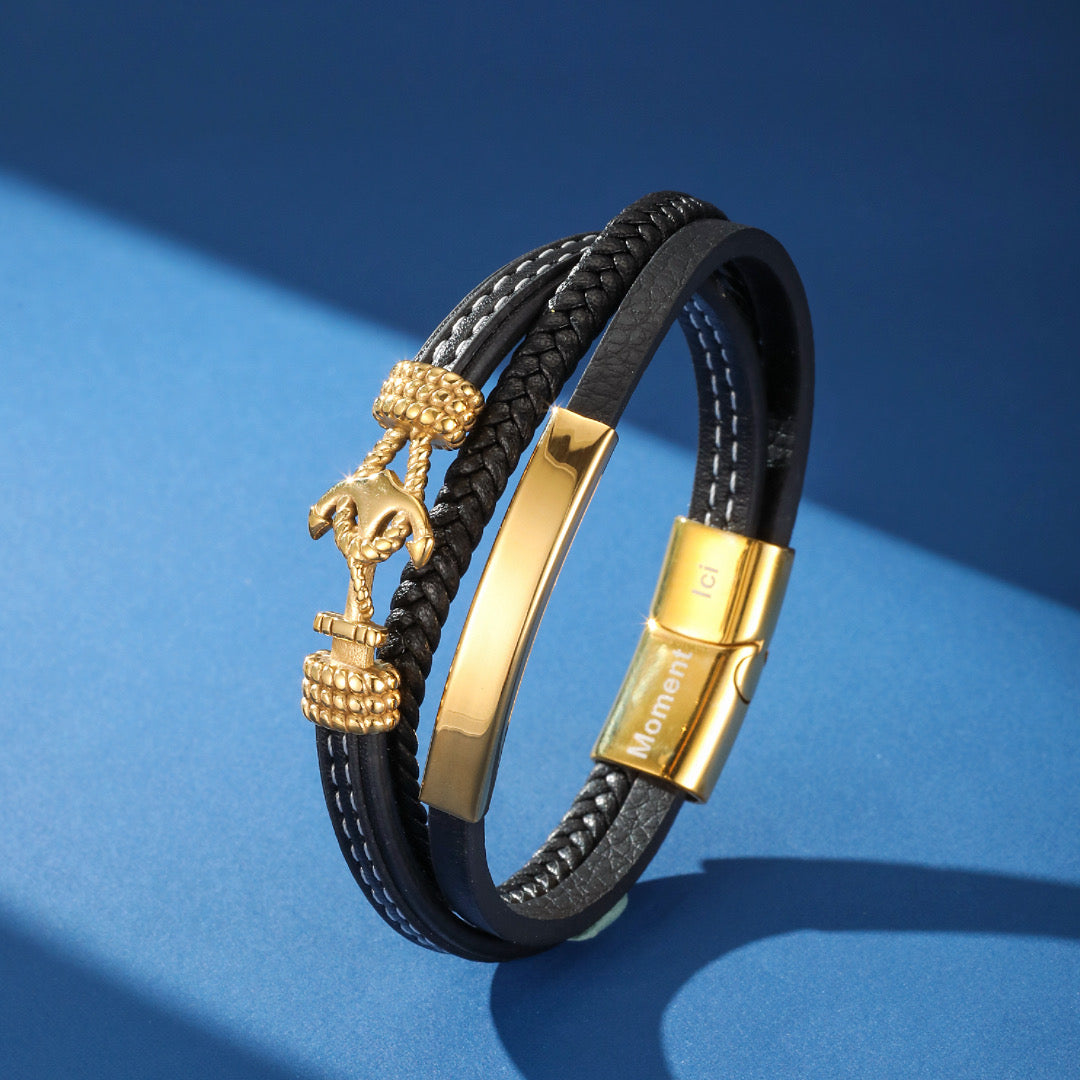 Men's Leather Anchor Bracelet – Marine Prestige