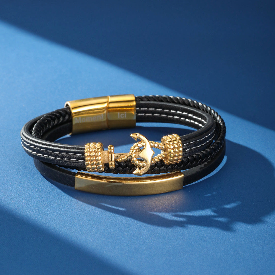Men's Leather Anchor Bracelet – Marine Prestige