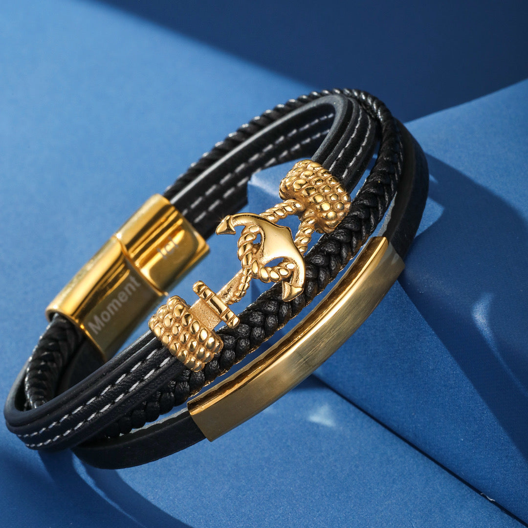 Men's Leather Anchor Bracelet – Marine Prestige