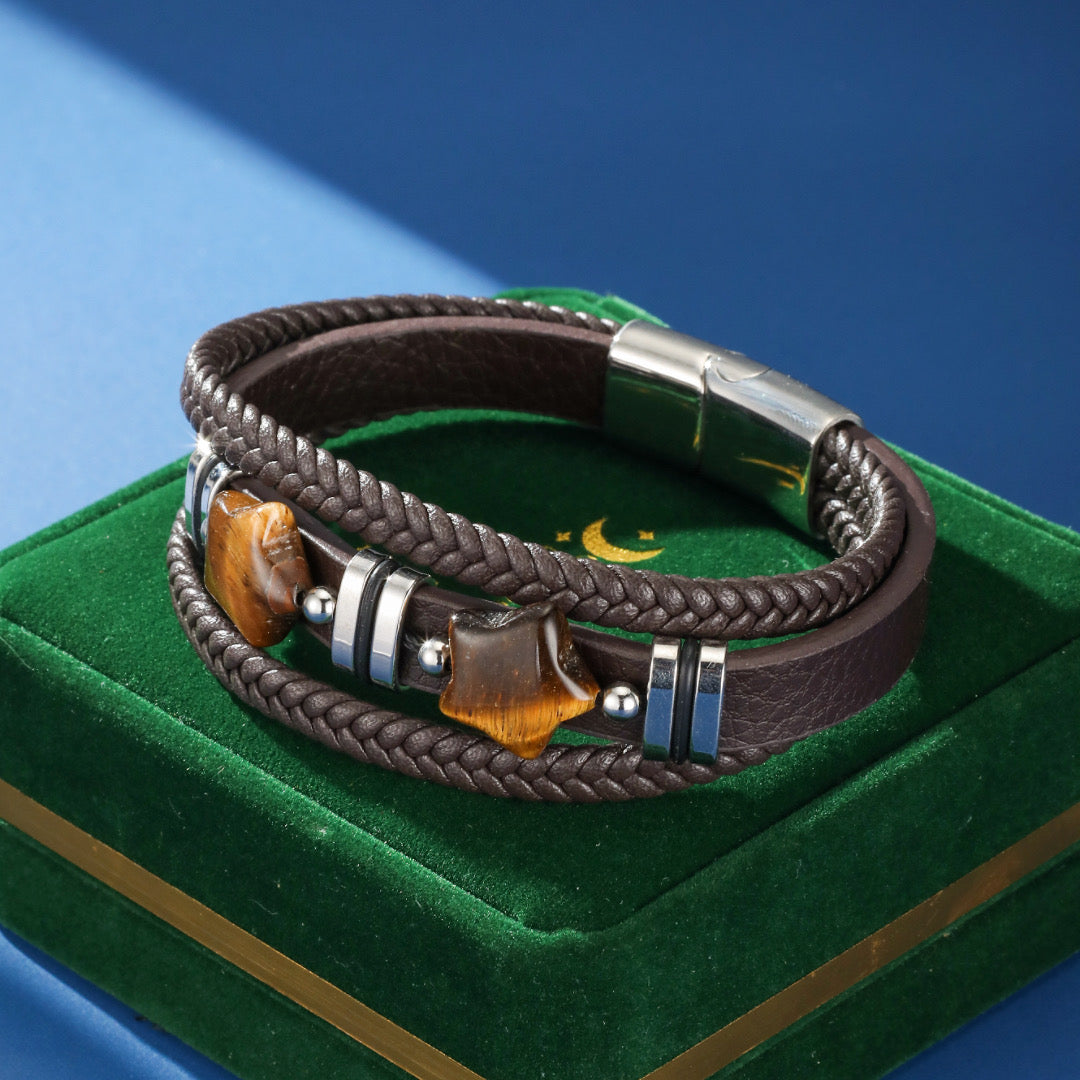 Men's Tiger Eye Leather Bracelet – Star of Strength