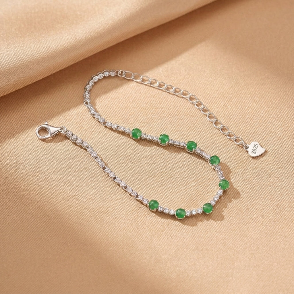 Bracelet Jadéite – Forêt d’Émeraude, Argent