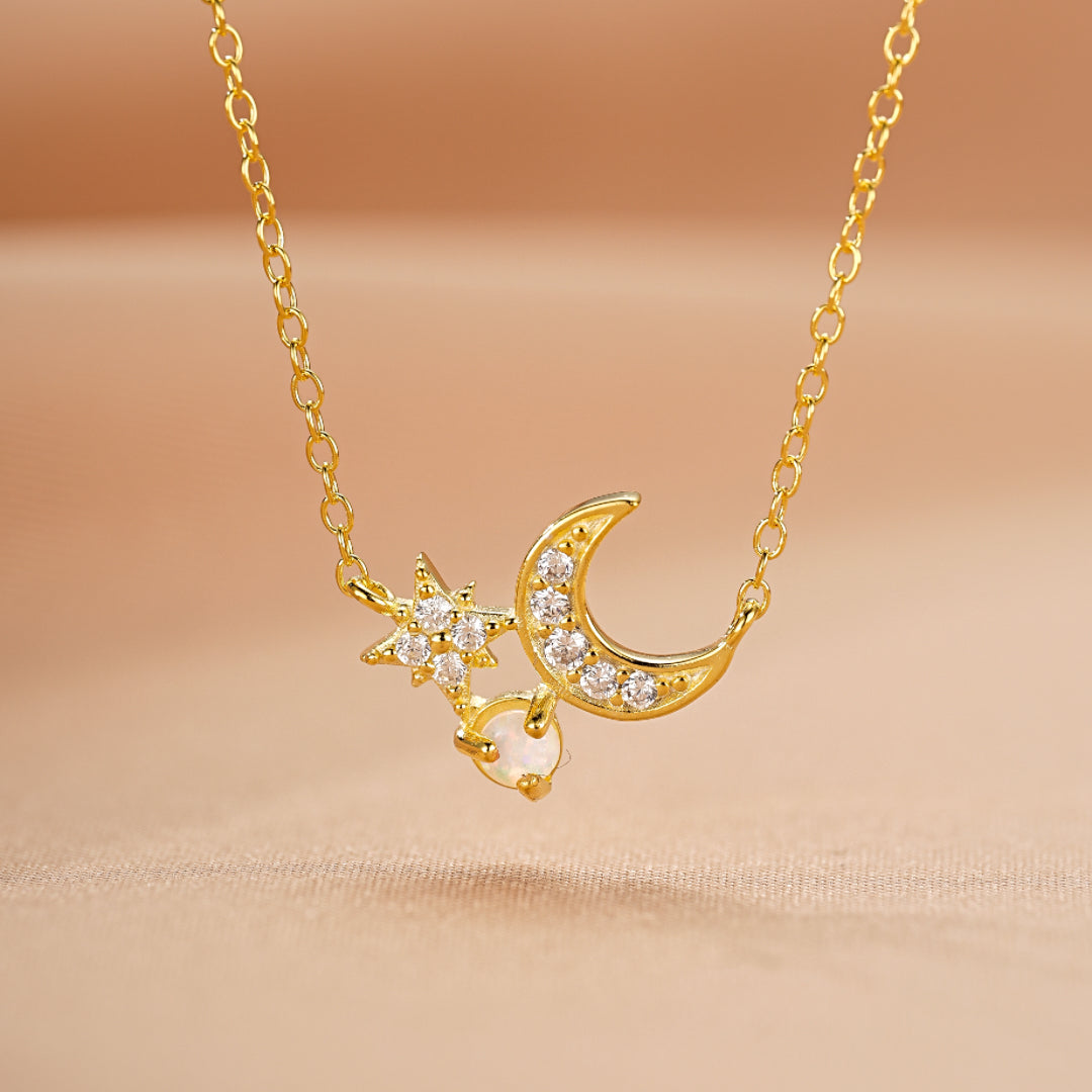 Collier Opale – Éclat de Lune, Argent Plaqué Or 18K