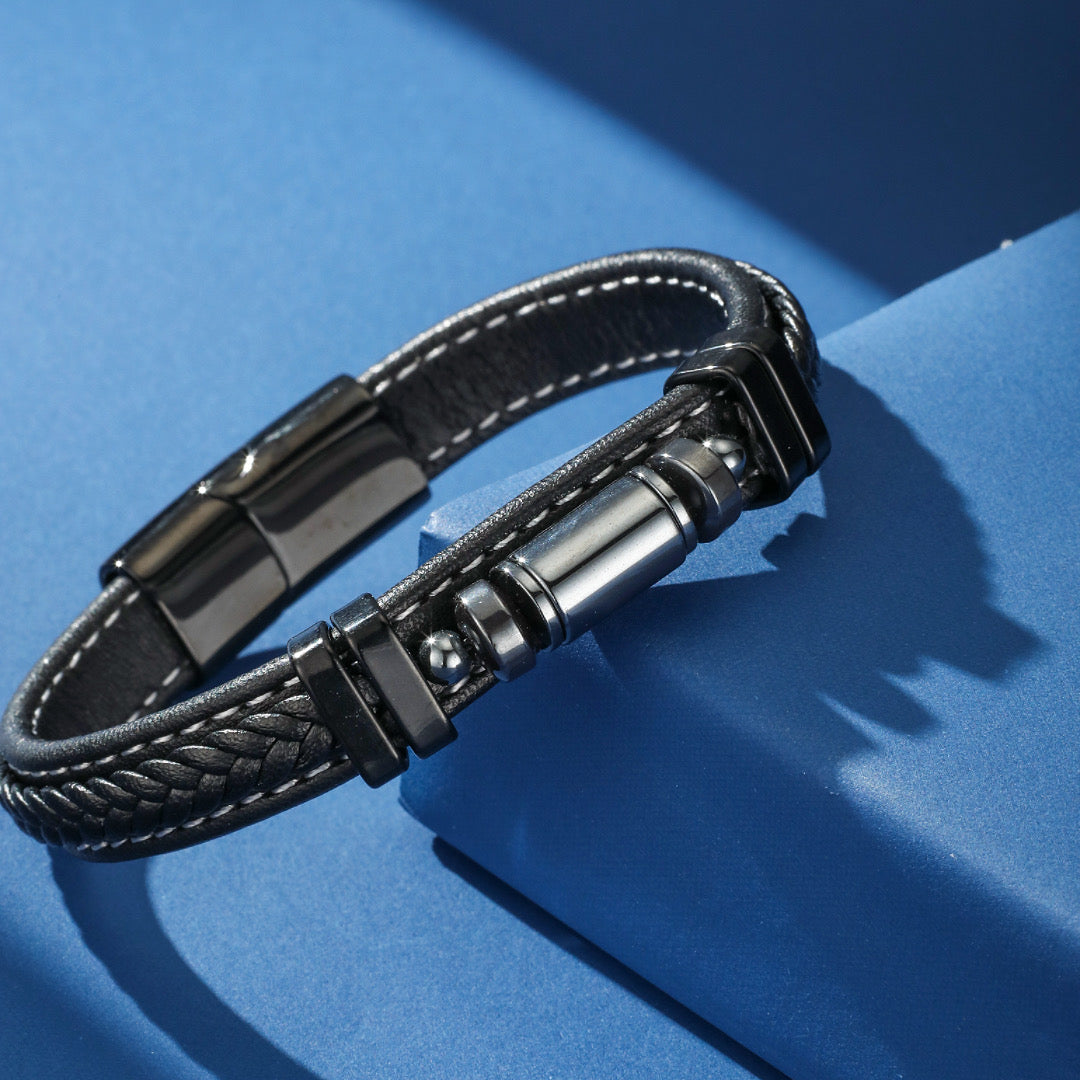 Men's Leather Hematite Bracelet – Magnetic Aura