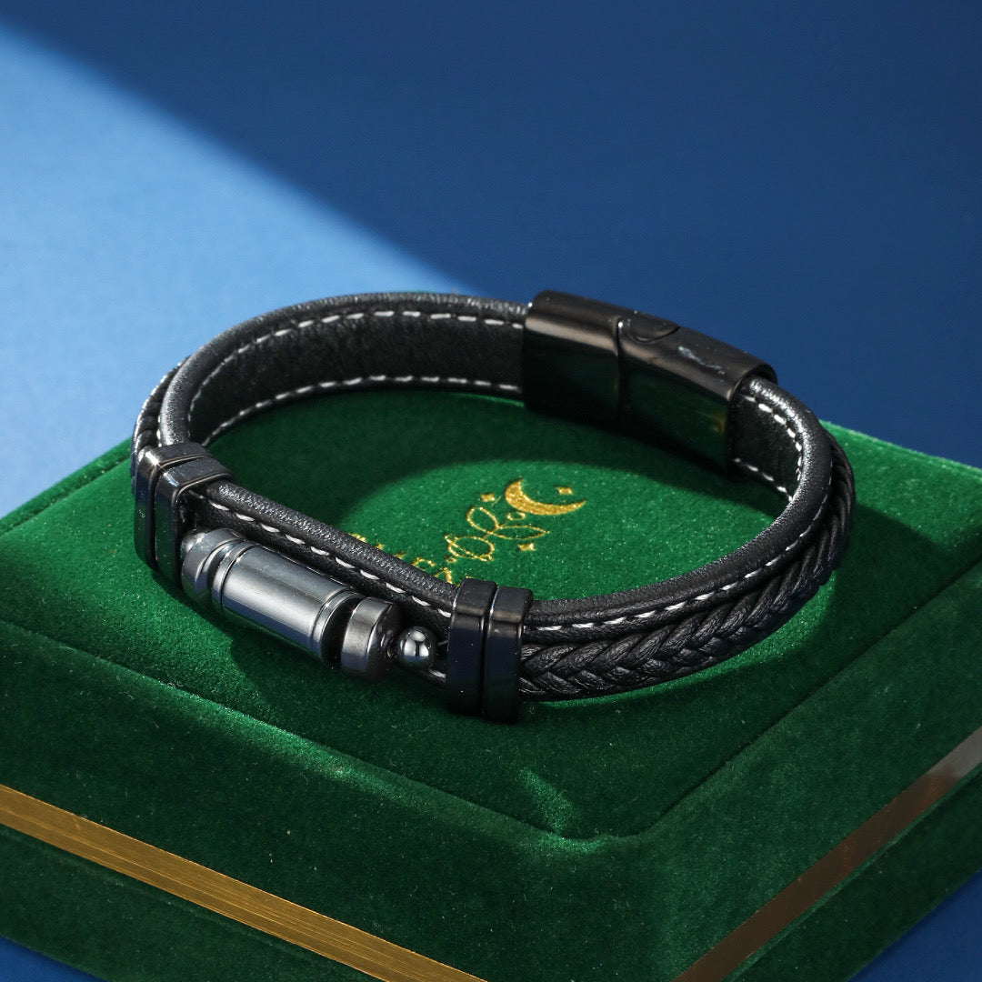 Men's Leather Hematite Bracelet – Magnetic Aura